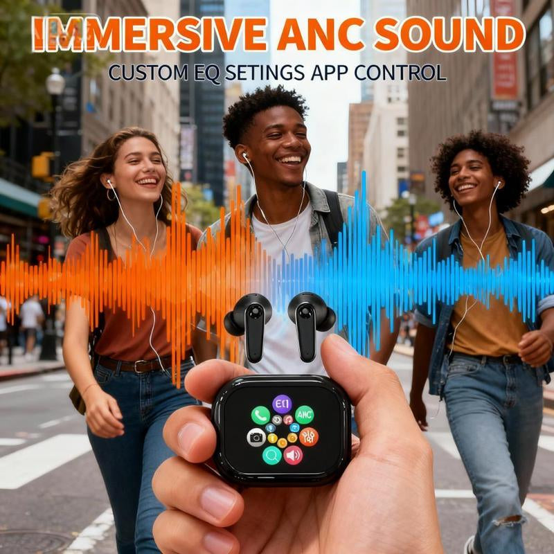 Wireless Earbuds with Touchscreen ANC ENC Noise Cancellation 6 Eqs Long Battery App Control